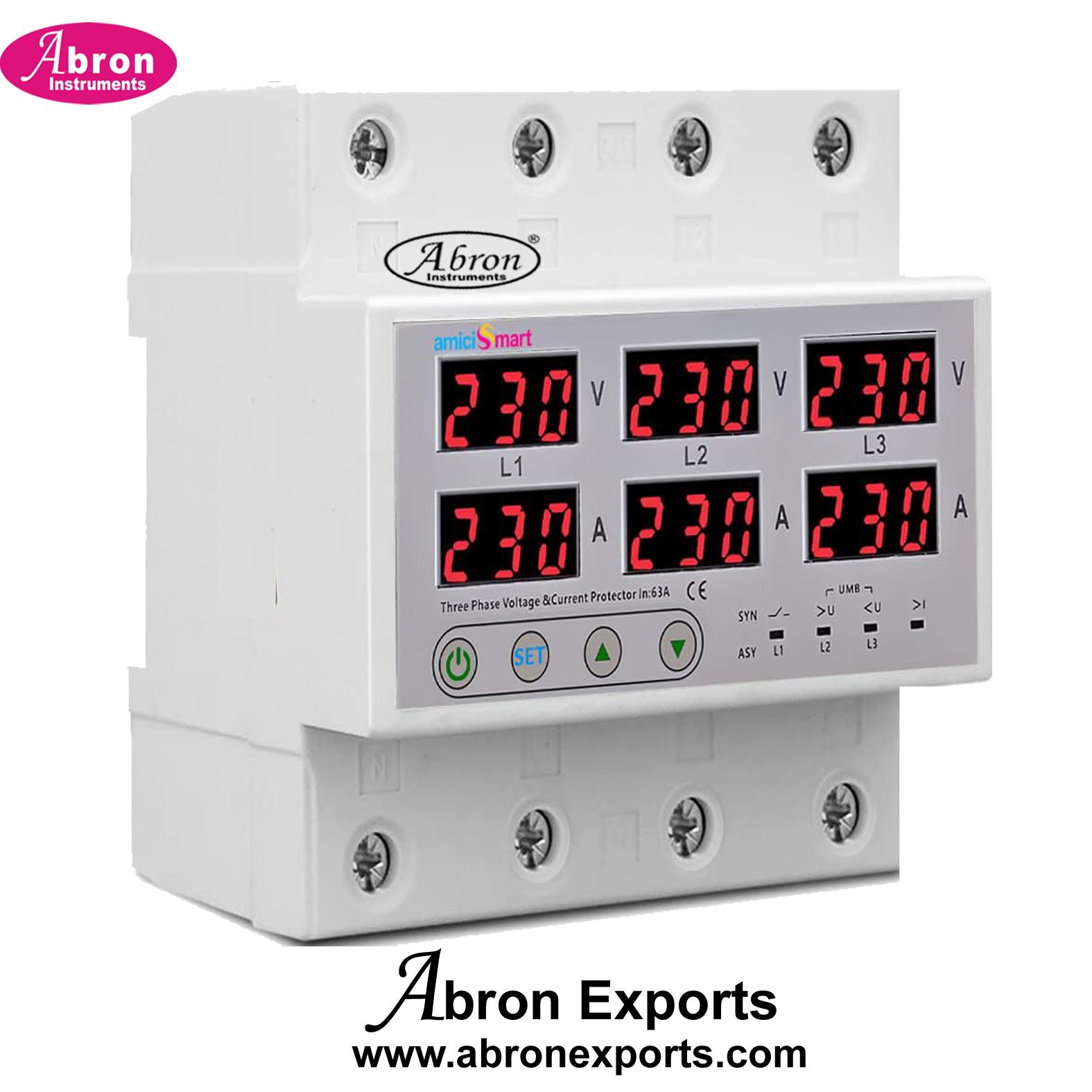 Electronic Component Voltage Protection Relay 63A 230V Under Voltage Over Current Three Phase Adjustable Abron AE-1224VP3 